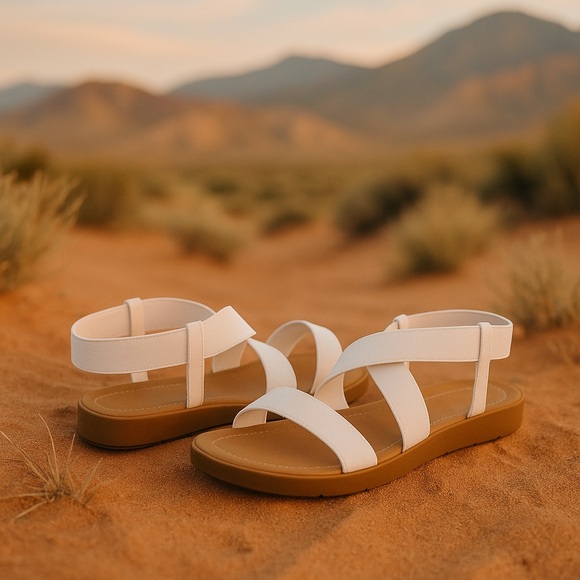 Dream Pairs White Elastic Strap Sandals | Comfy Flat Summer Slides NWT - Picture 1 of 6
